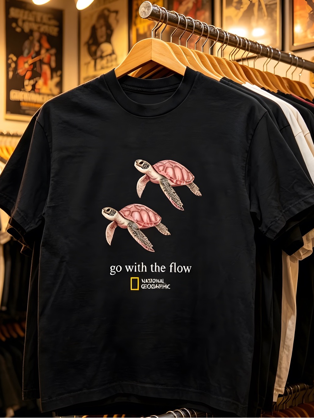 Women’s black T-shirt, National Geographic black turtle tee